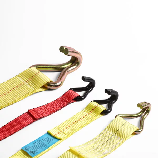 Ratchet straps with 1'' 1.5T Double J Hook on a white background.