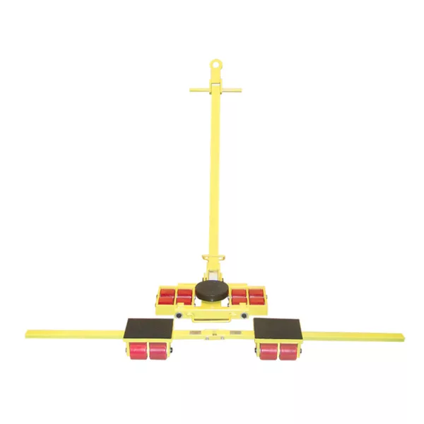 Yellow Heavy-duty Machine Moving Skate with red seats and moving parts on a white background.