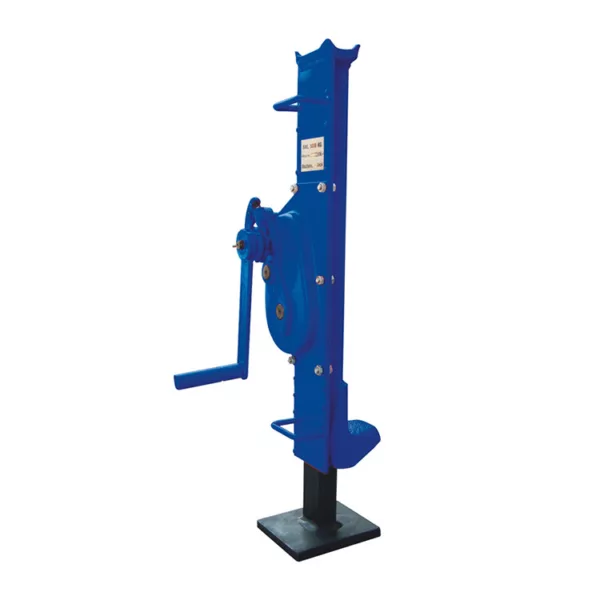 Manual blue Mechanical Jack for Efficient and Safe Lifting isolated on a white background.