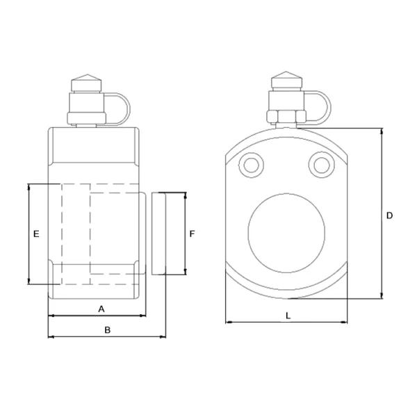 Technical drawing of a Multi Stage Hydraulic Cylinder Jack with labeled dimensions.