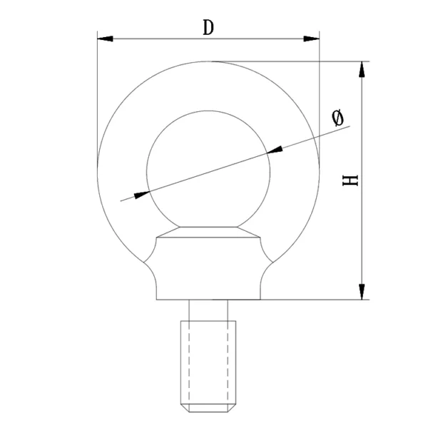 Dibujo técnico de un cáncamo ALTO DIN 580 con dimensiones etiquetadas para diámetro (d), diámetro de esfera (ø) y altura (h).