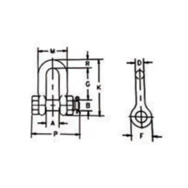 Technical drawing of a mechanical apparatus with labeled parts, including a Bolt Type Chain Shackle G2150 S2150.