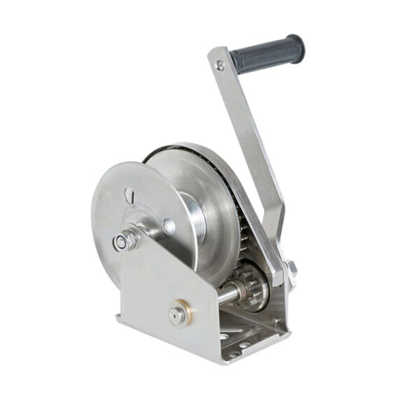 The Stainless Steel Hand Winch features a robust gear mechanism and metal crank handle.