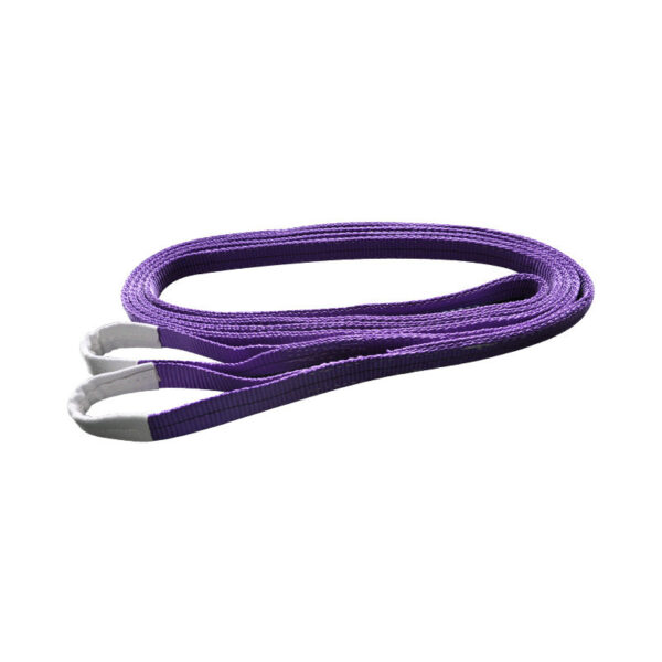 The 1T purple nylon webbing sling features durable construction with convenient loops on each end.