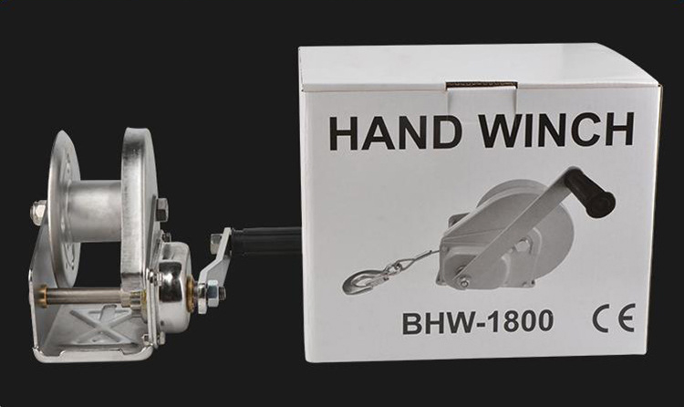 Hand Winch BHW-1800 with CE mark next to a stainless steel hand winch.