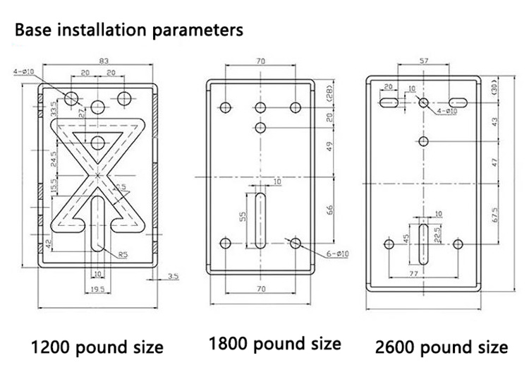 The drawing details installation parameters and dimensions for 1200, 1800, and 2600 lb sizes with a Stainless Steel Hand Winch.