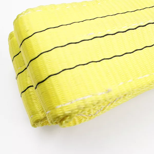 Yellow 3 Ton Webbing Sling with black lines on a white background.