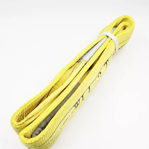 Yellow 3 Ton Webbing Sling on a white background.