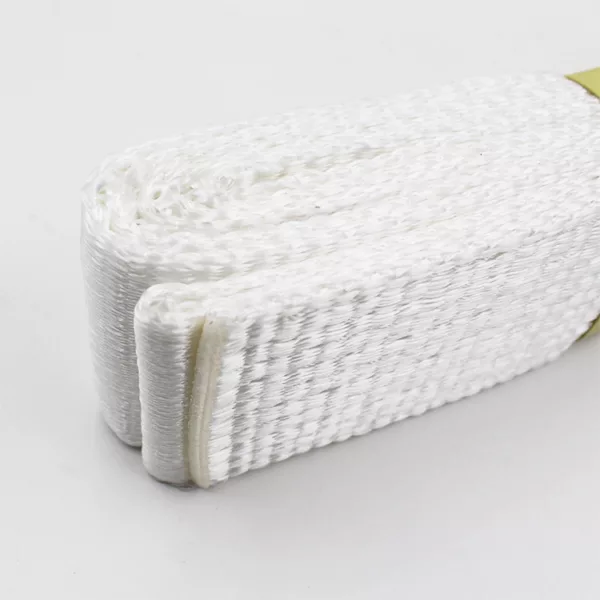 A roll of white Polyester Flat Endless Webbing Sling material against a plain background.