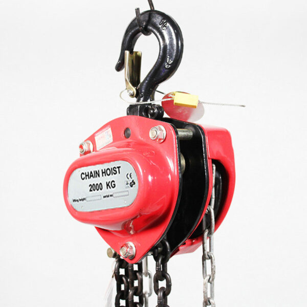 The "2000 KG" Hand Chain Hoist features a durable black hook and chain.