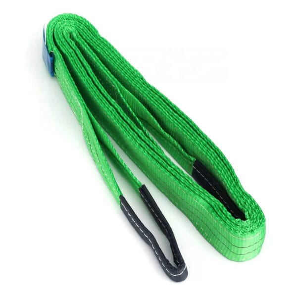 Introducing the 2T green flat webbing sling with reinforced ends, perfect for rigging and hoisting tasks.