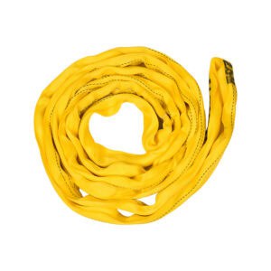 A 3T Round Sling (Copy), coiled and yellow with stitched seams, is displayed on a white background.