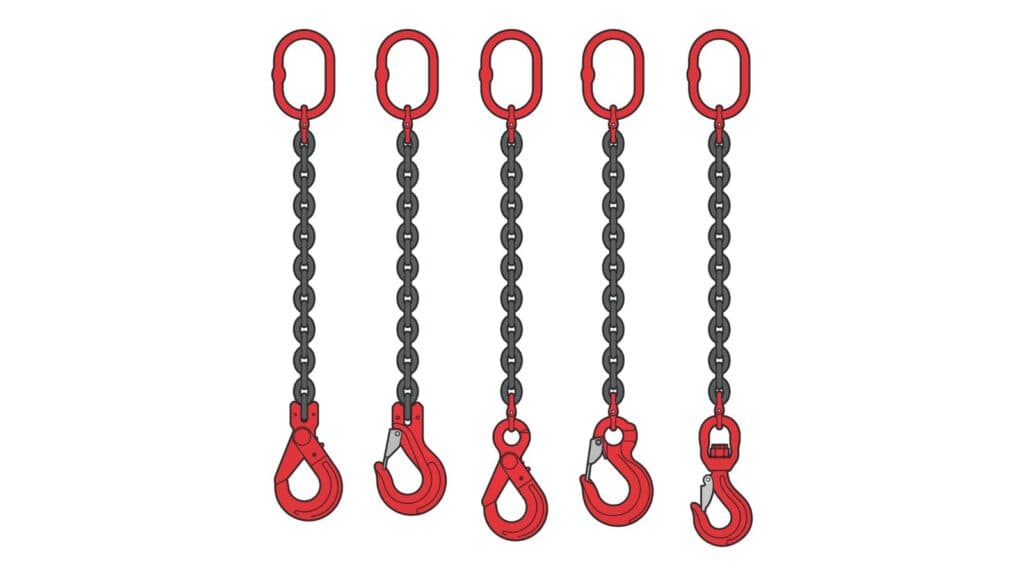a set of chain slings with different types of hooks