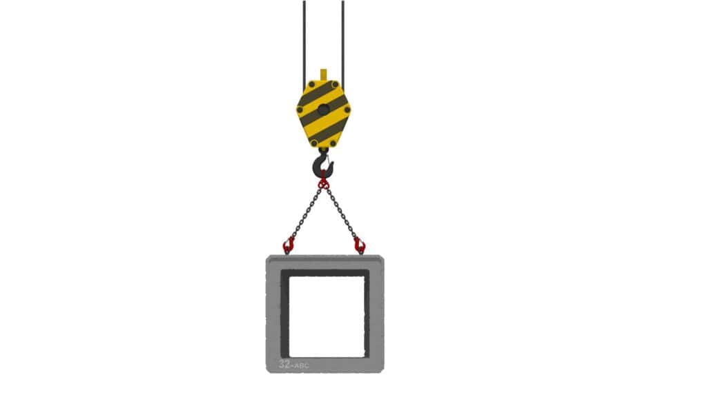 a two-leg bridle hitch with hooks attached to the load