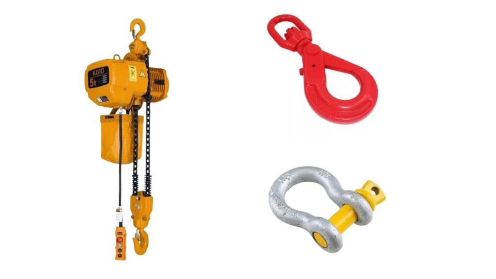 an electric chain hoist with a G80 hook and a bow shackle