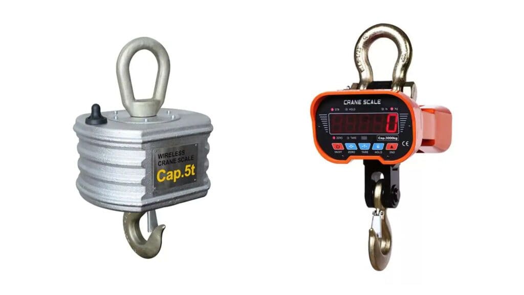 two crane scales: one for wireless connection, the other with digital display